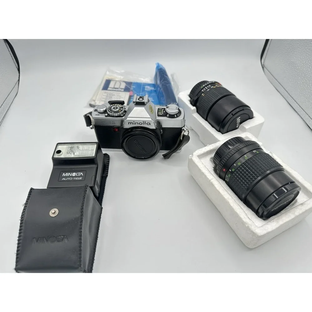Vintage Minolta X370 N Film Camera w/ Multiple Lenses 135/35-70 & Flash